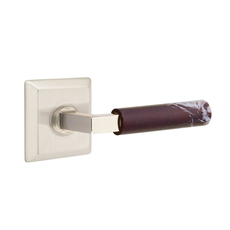 Ensemble de leviers de passage Emtek Select avec rosette Quincy et tige carrée en L, levier en marbre Rosso Levanto LH