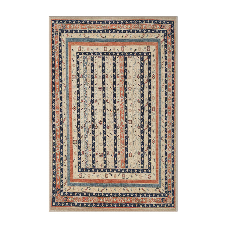 Tapis orange/brun clair/bleu traditionnel, Rectangle 2 pi x 3 pi