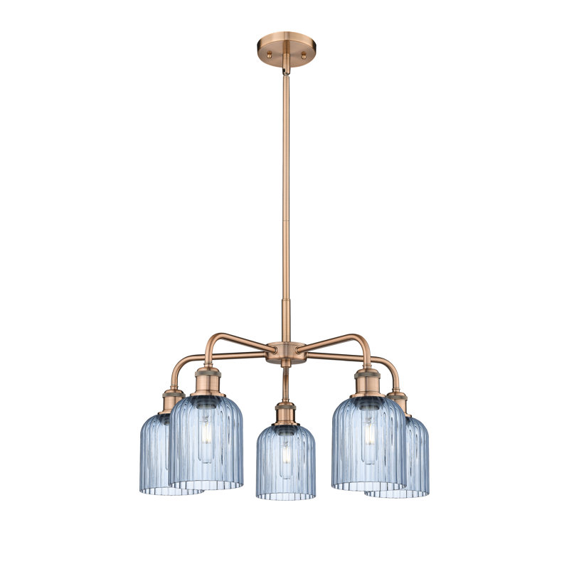 Ballston - Trig - 5 Light 23" Stem Hung Chandelier, Princess Blue, Antique Copper