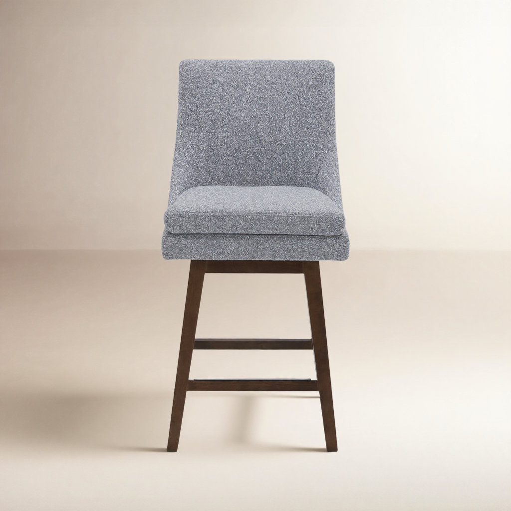 Zahara Swivel Bar Stool, Nathan Gray Tweed/Walnut, Counter Stool (26” Seat Height)