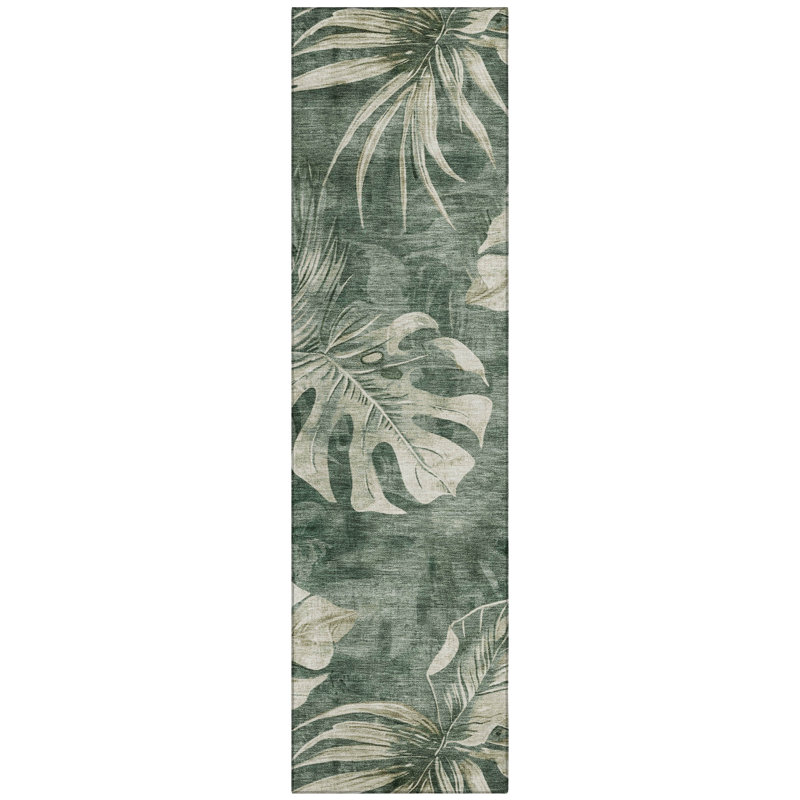 Machine Washable Indoor/Outdoor Xhevrie Fern Rug, Runner 2'3" x 7'6"