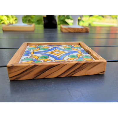Sous-verre carré en céramique et bois d'olivier Homeware