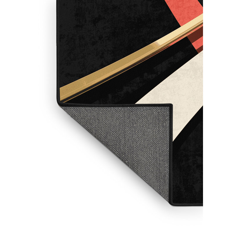 Tapis noir moelleux et moelleux à motif de barres asymétriques de couleur unie et chic, 4 x 6