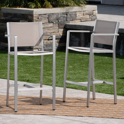 Ensemble de 2 tabourets de bar d'extérieur en tissu maillé gris avec structure en aluminium antirouille