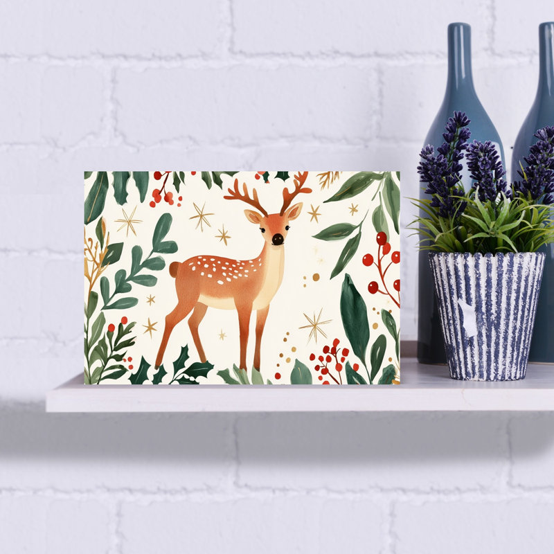Enchanted Forest Deer Whimsical Abstract Contemporary Deer Forest Nature Wall Art Print 1 Piece Wrapped Canvas Wall Art