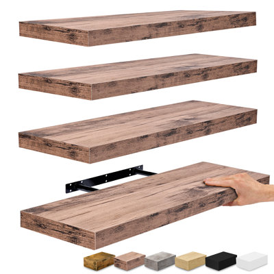 Tablettes flottantes murales pour décoration murale Sorbus - 24 po, paquet de 4, acajou