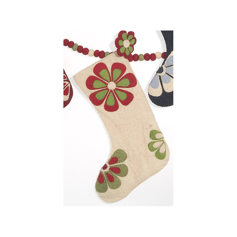 Flower Power Christmas Stocking, Cream/Green