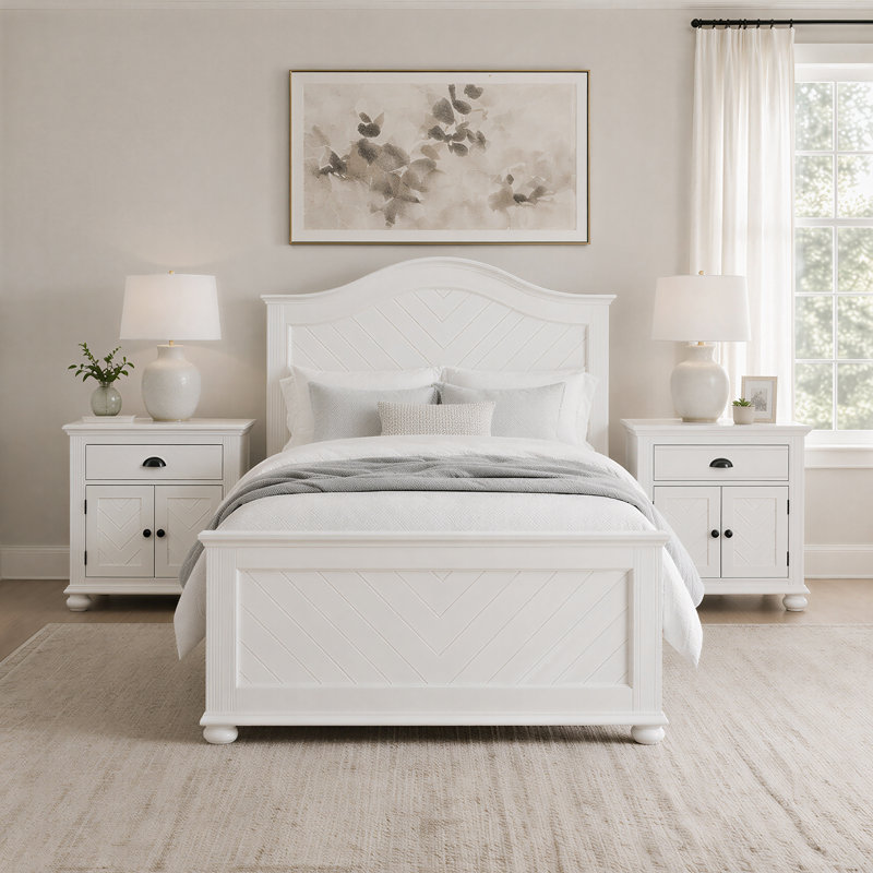 Briese Full 3PC Bedroom Set In White, Full, 3 Pcs: Bed, 2 Nightstands