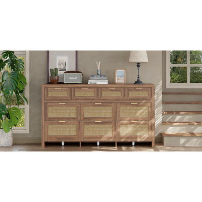 Commode à 10 tiroirs avec roulettes, noyer