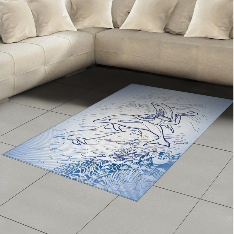 Sea Animals Ocean Life High Density Long Fiber Poly Threads Decorative Area Rug Carpet, Rectangle 4' x 5'8"