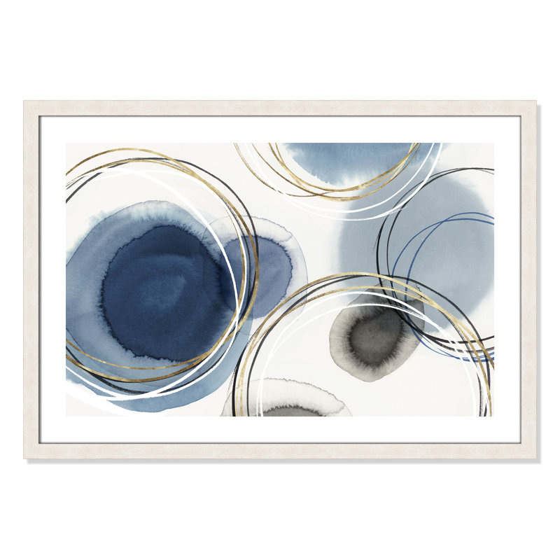 Infini indigo - Art encadré autoportant, Cadre à grain de bois blanc, H 26 po x l 32 po x P 1,125 po
