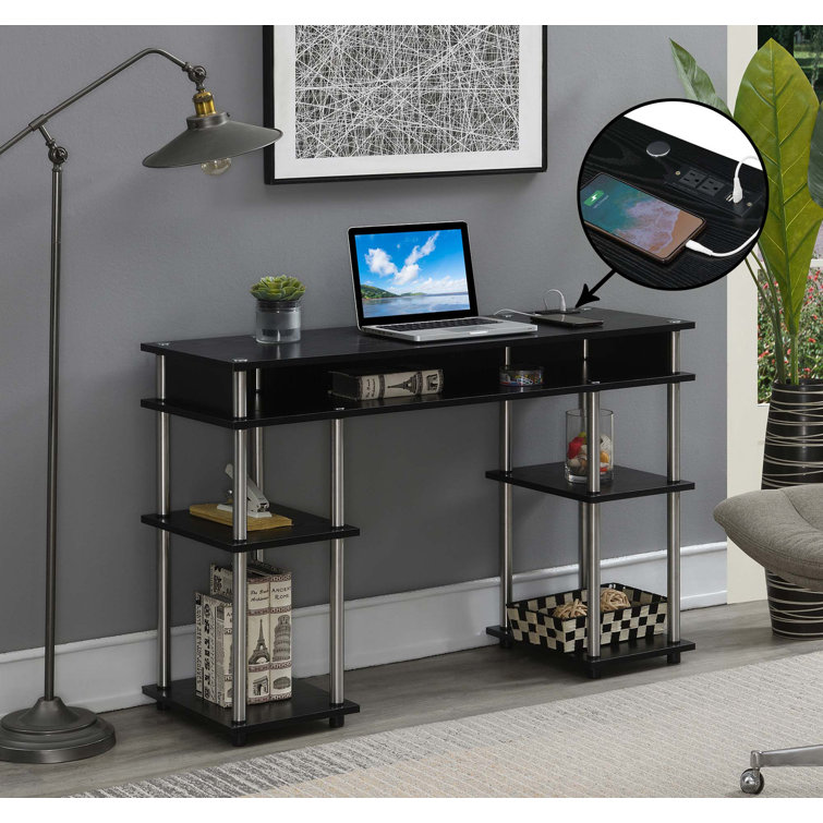 Edwin No Tools Computer Desk with Built-In Outlets