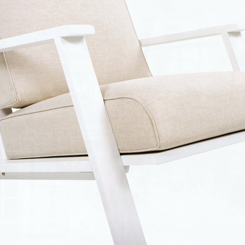 Fauteuil club d'extérieur en bois d'acacia avec coussin beige (structure blanche, ensemble de 2), Blanc