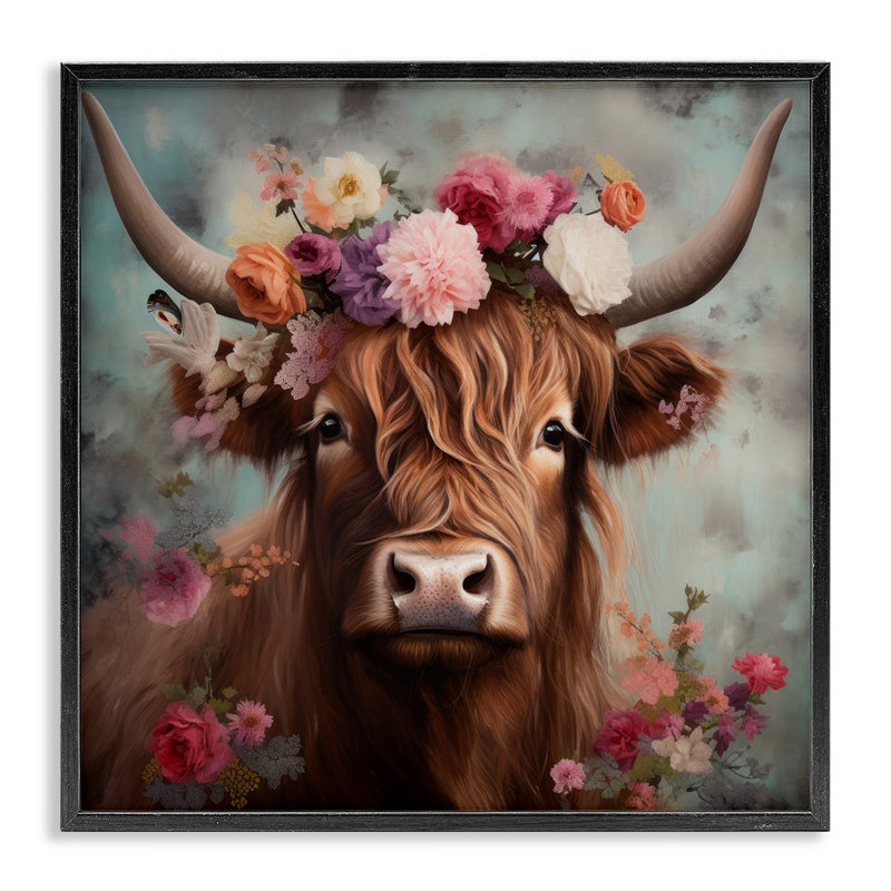 Vache détaillée Highland Cow, art giclée noire encadrée par Irena Orlov, Cadre noir, 24 x 24