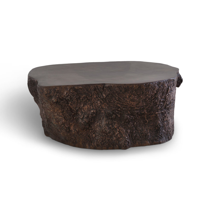 Contemporary Modern Bronze Bark Rectangular Outdoor Coffee Table with Storage
