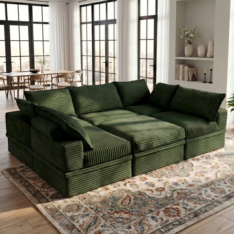 Boneless 107" Modular Sectional Sofa, 6-Piece Convertible Sofa Bed, U-shaped/L-shaped Sleeper Sofa With Underseat Storage & Ottoman For Living Room