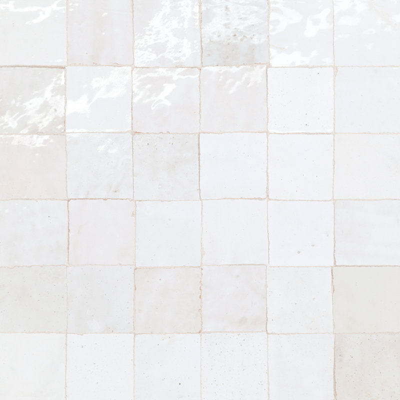 Zagora 2" x 2" Glossy Zellige Mosaic Tile Tile, Neige Blanc
