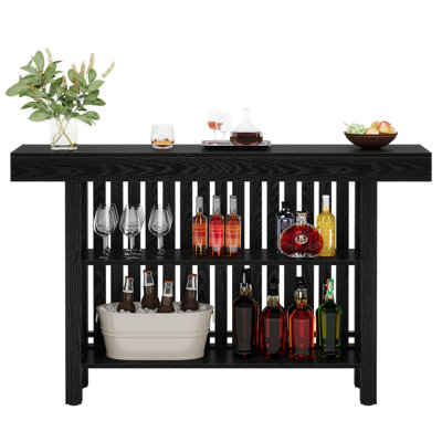 Modern 2-Tier Bar Table Footrest Home Bar Unit Corner Mini Coffee Bar Cabinet Kitchen Pub by Wrought Studio
