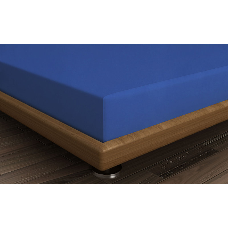 Premium Ranforce Single Fitted Sheet, Dark Blue, 35.4 x 74.8 x 9.8 inches | 100% Cotton, Antibacterial Protection, 142 Thread Count | Machine Washable at 86°F, Soft & Durable for Comfortable Sleep