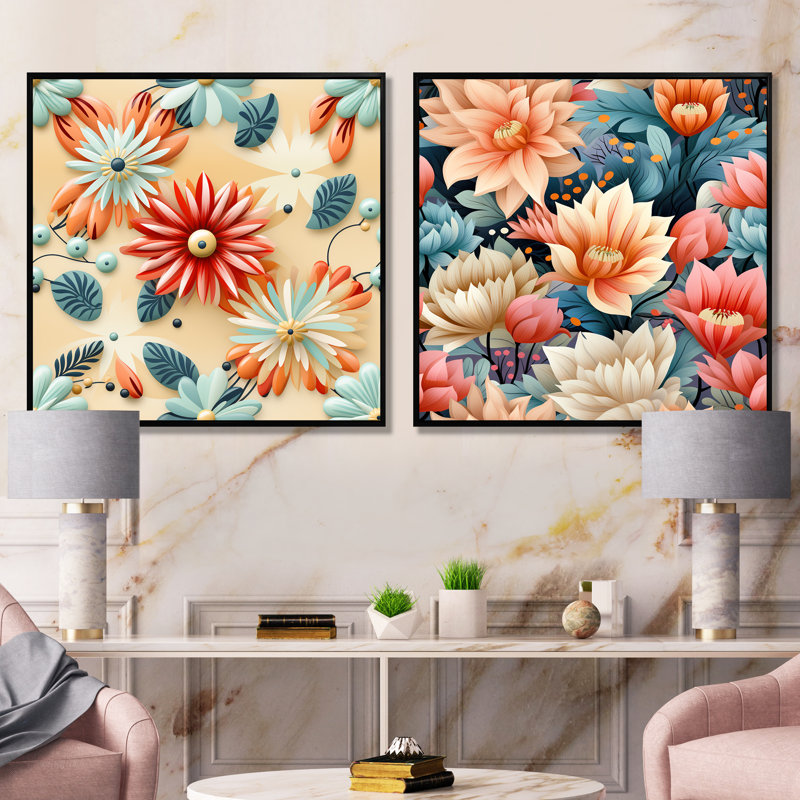 Maelia - Ensemble de 2 reproductions de toiles abstraites botaniques, Cadre noir, H 16 po x l 33 po x P 1 po