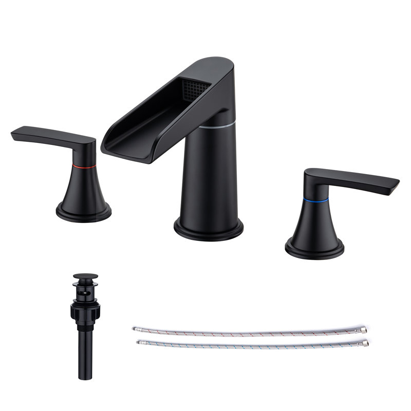 Widespread 2-handle Bathroom Faucet with Drain Assembly, Matte Black