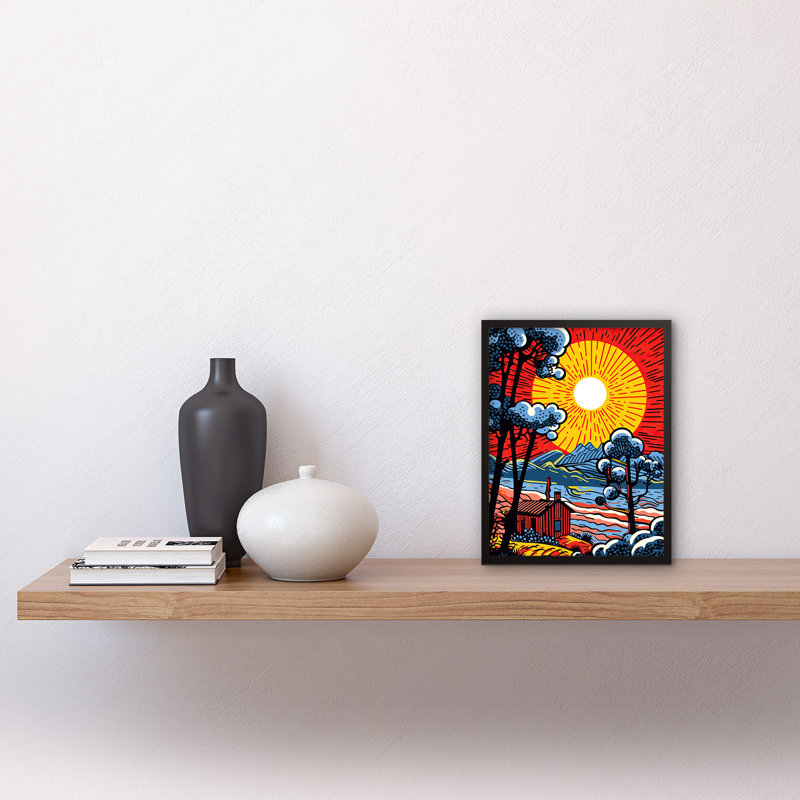 Adamari Supernova Sunrise Over Countryside Cabin Mountain Pop - Single Picture Frame Print