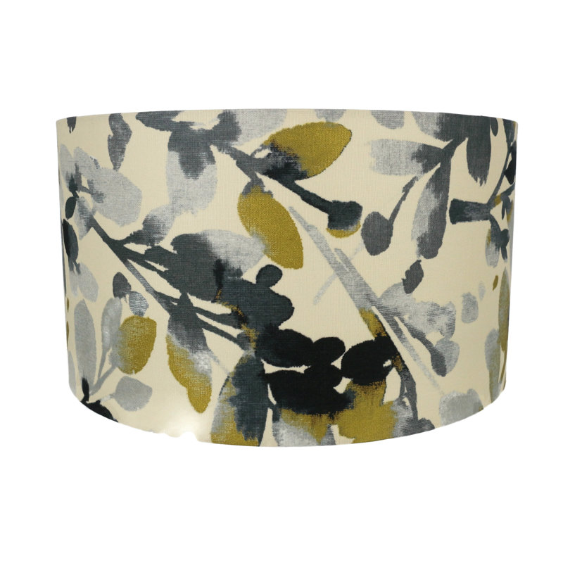 Abat-jour tambour en coton Adhurim (araignée) en gris / or / ivoire, H 9 po x l 16 po x P 16 po
