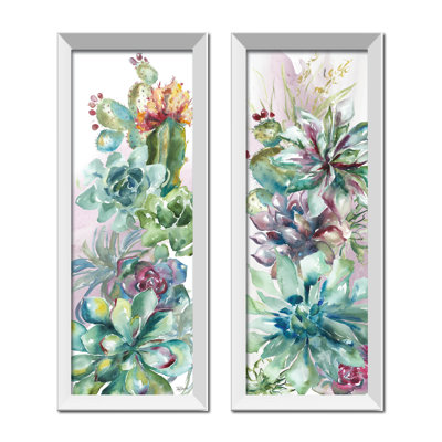 Magnifique « succulent floral panels », ensemble de 2 reproductions de peintures à l’aquarelle