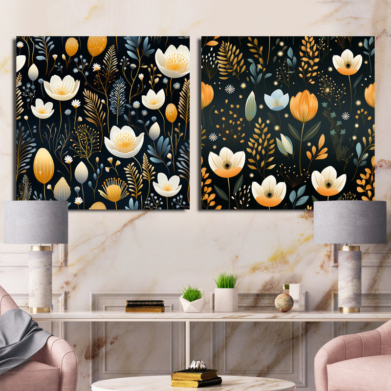 Motif floral côtier serein - ensemble de collage abstrait botanique carré de 2, Toile tendue, H 36 po x l 73 po
