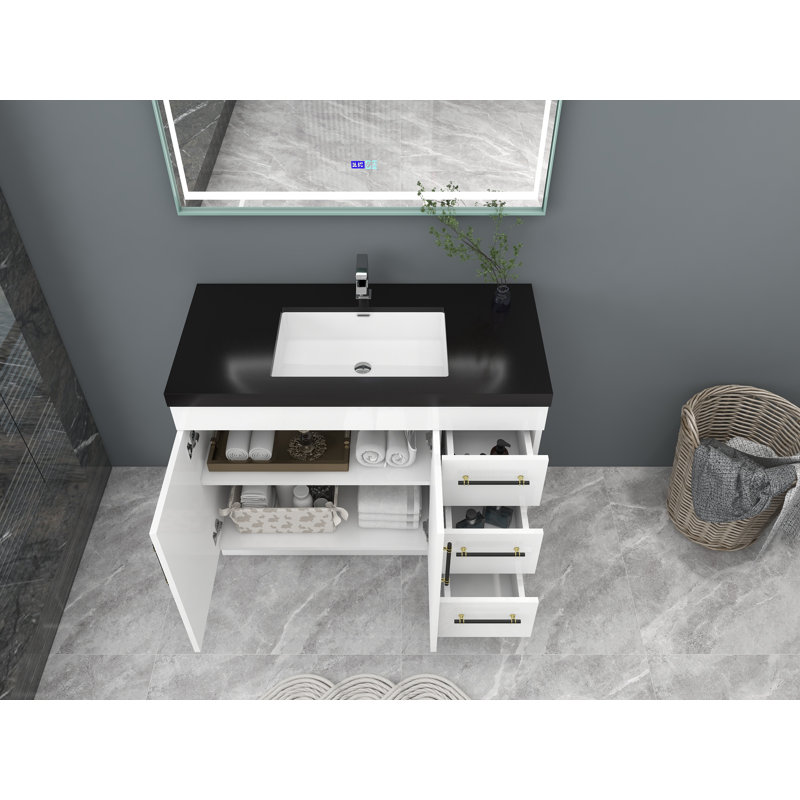 Ensemble de meuble-lavabo simple 42 po Campball, Blanc très luisant, Noir mat