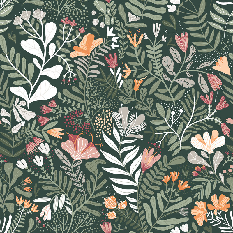 Brittsommar Wallpaper Roll, Dark Green/Cream