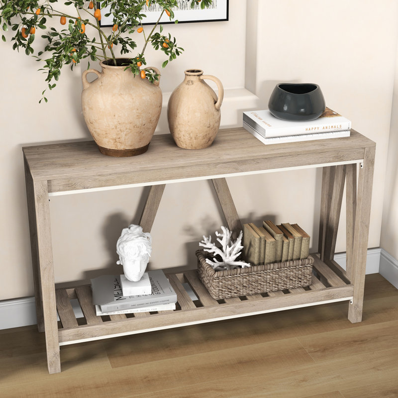Console style Style, table de couloir rustique grise avec rangement, pour une utilisation polyvalente dans un vestibule. Salon et couloir en panneaux de particules stables. Roulement de 66 livres