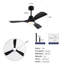 Ventilateurs de plafond avec lumières et télécommande, ventilateur de plafond noir pour patio avec lumière 3 pales ventilateur de plafond moderne réversible silencieux DC, ventilateur de plafond pour Farmhoue