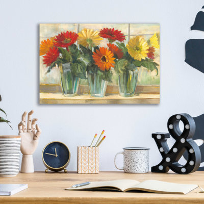 «Gerberas In Glass Vases» par Carol Rowan, art mural en verre acrylique