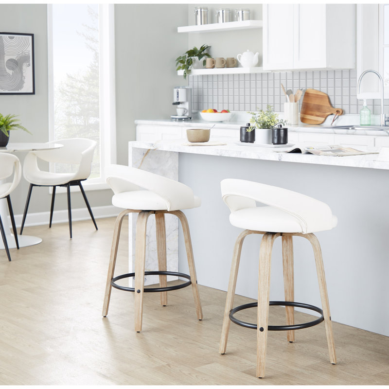 Tabouret de comptoir à hauteur fixe avec pivot, Naturel, Beige