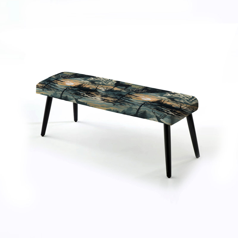 Wilderness Forest Harmony Landscape - Floral Upholstered Black Bench