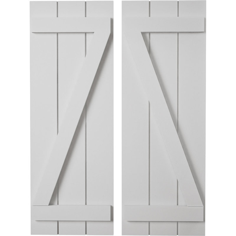 Rustic Three Board Joined Board-n-Batten Faux Wood Shutters w/Z-Board (Per Pair), 66'' H x 16.5'' W x 1'' D, 16"
