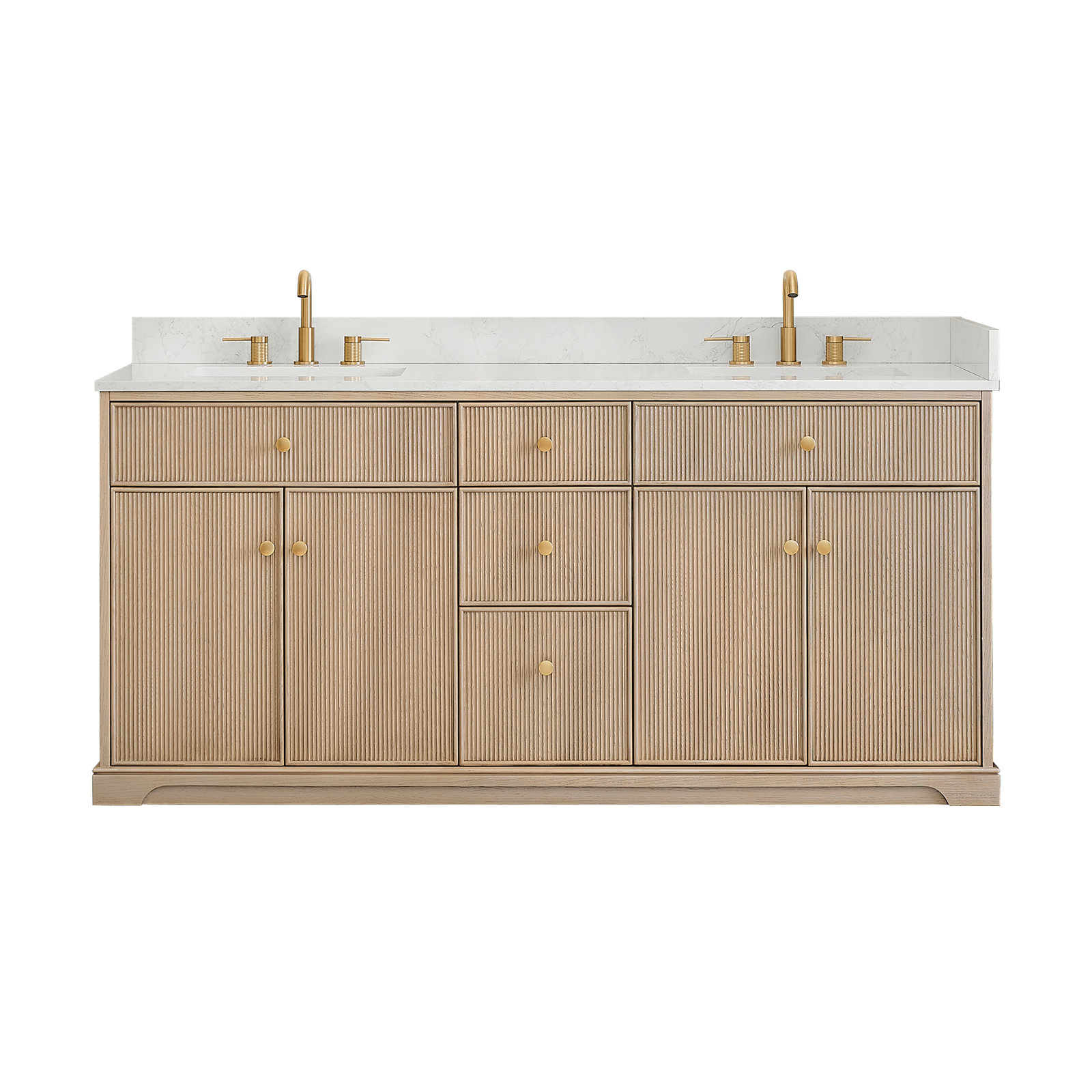 Noe Double Bathroom Vanity in Natural Oak with Grain White Engineered Stone Countertop No Mirror, 72"