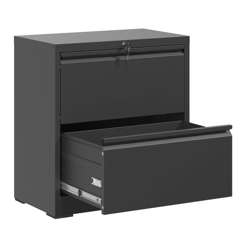 2 Drawer Black Metal Lateral File Cabinet, Rust - Steel, Bearing Full Suspension Drawers, Accommodates Multiple Sizes, Tipping, Simple Installation Build, Slide Rails, Large Capacity For Hanging
