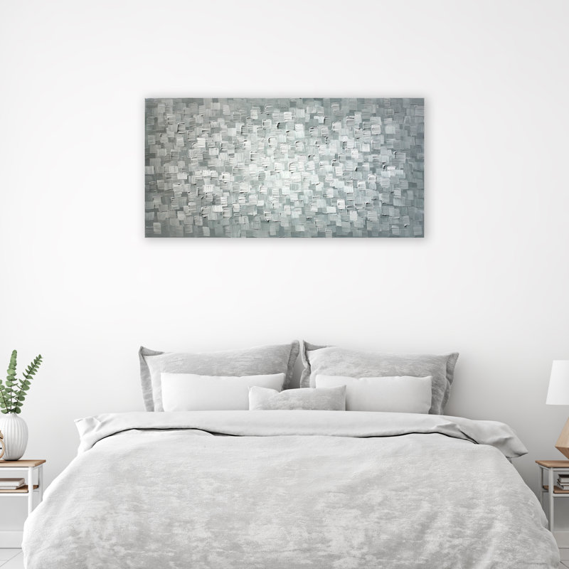 «Abstract Water Reflection», peinture sur toile tendue, L 48 po x H 24 po, Noir / gris