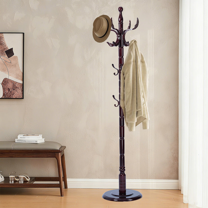 Solid Wood Coat Rack, 14 Hanging Points & Sturdy Base For Hallway, Office(Royal Claw)
