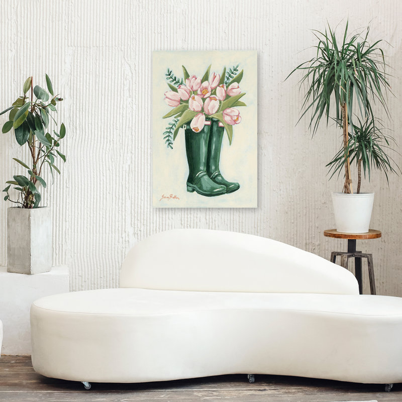 Tulipes dans des bottes de pluie 1, H 36 po x l 24 po