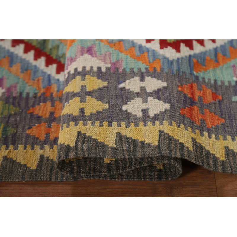 Geometric Kilim Reversible Wool Rug 3x5