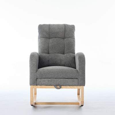 Modern Accent Rocking Chair Rocking Chair with Solid Wood Legs, adjustable Footrest,Comfy Armchair with Side Pocket, Living Room Lounge Arm Chair with