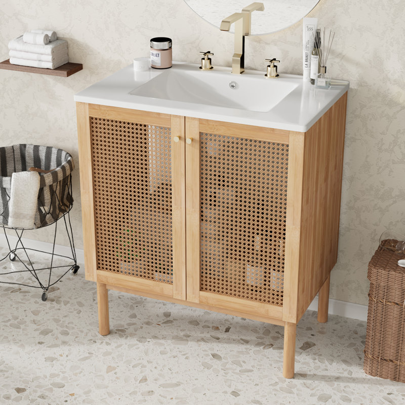Meuble-lavabo simple 30 po avec comptoir en céramique, Brown