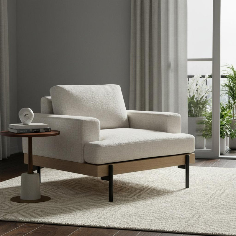  Fauteuil en tissu crème et noir, Cream