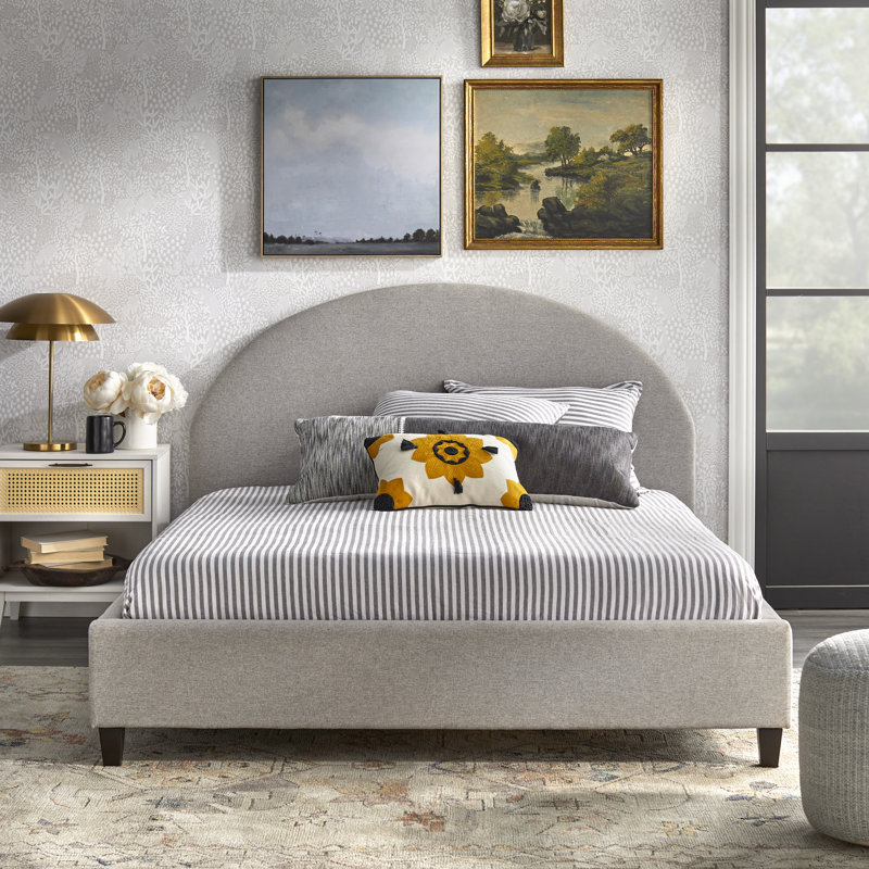 Upholstered Panel Bed, Light Gray