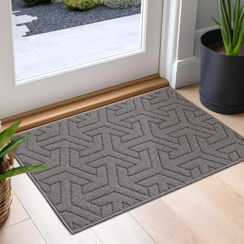 Non-slip Geometric Indoor Doormat, Gray, 24" W x 36" L