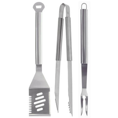 Kona Grill Tools Set - Stainless-Steel Spatula, Tongs, Fork, Knife, Openers & Case