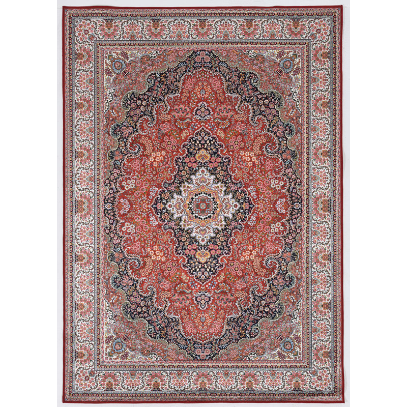 Emanuel Traditional Machine Woven Flatweave Red and Ivory Area Rug with Non Skid Backing, Rectangle 2'2'' x 3'2''